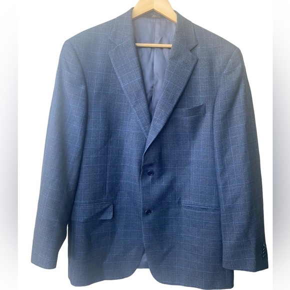 Hart Schaffer and Marx Sports Coat Vintage Look Wool Blend Blue Windowpane 44R - Picture 1 of 9
